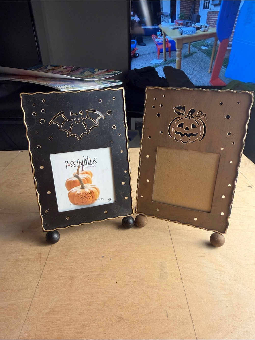 Halloween Metal Picture Frame Set with Bat and Pumpkin Cutouts - Black & Brown